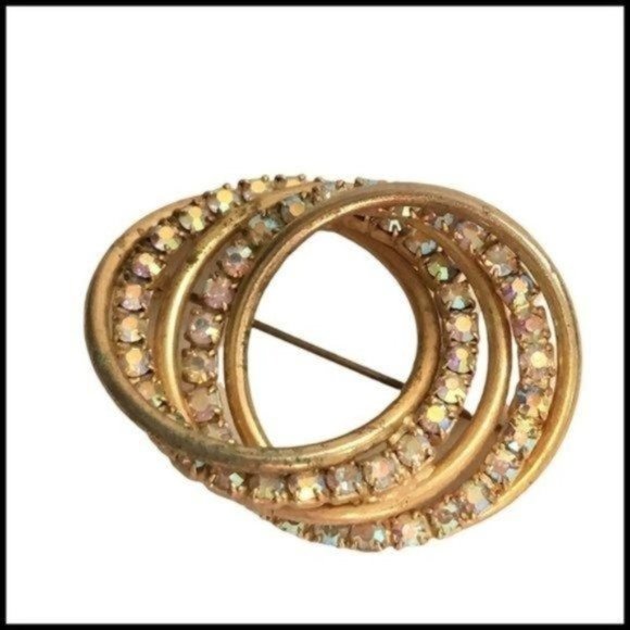 Vintage Rhinestone‎ Abstract Swirl Brooch Pin Gold Tone - Picture 3 of 11